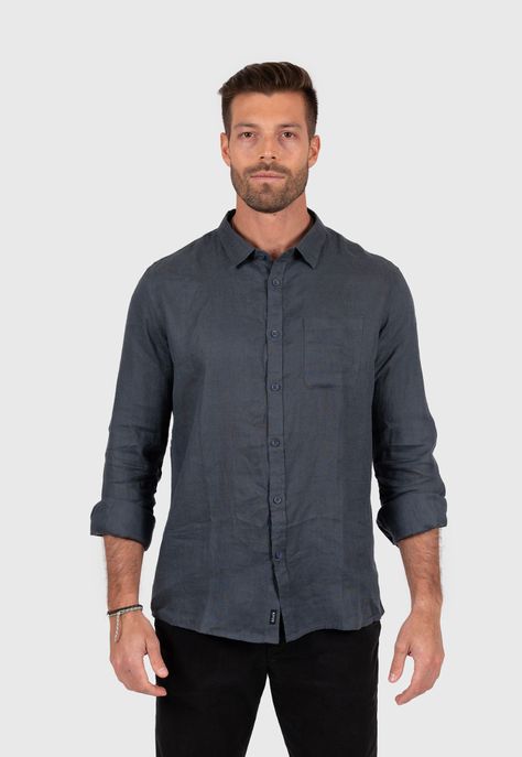 Linen Shirt Stone Grey Black Bubba-0