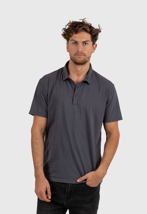 Cotton Polo Tee Dark Grey Black Bubba-0