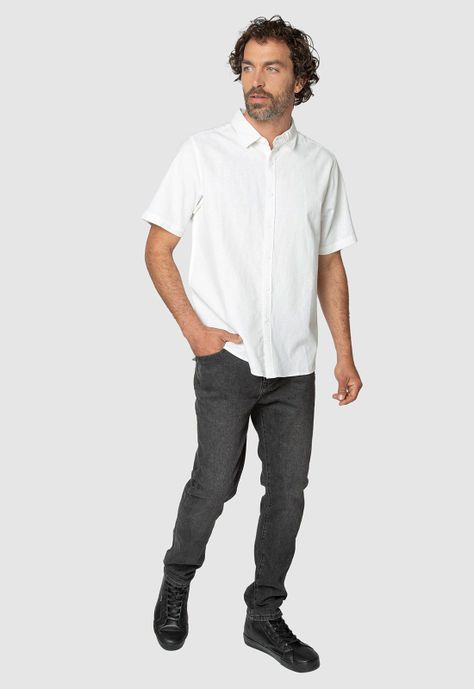 Shirt Linen Blended White Black Bubba-2