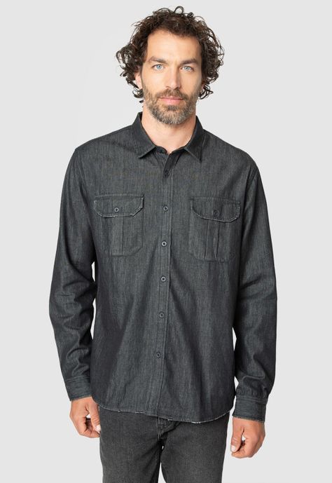 Shirt Cotton Denim Black Black Bubba-0