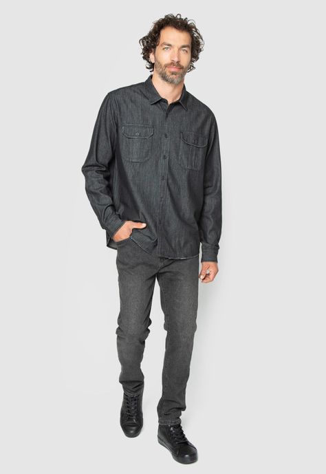 Shirt Cotton Denim Black Black Bubba-2