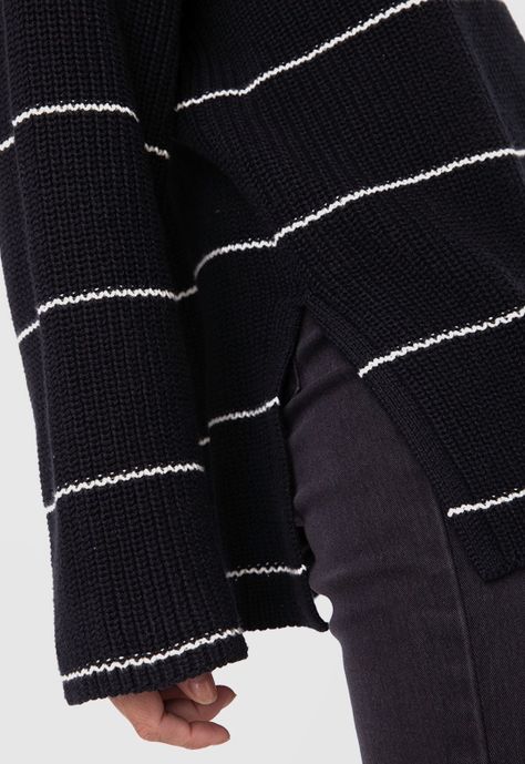 Women Sweater Line White And Black  Black Bubba-3