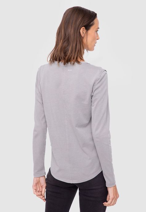Women Long Tshirt Light Grey  Black Bubba-1