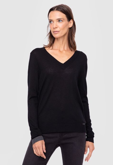 Women Sweater Solid Line Black  Black Bubba-0