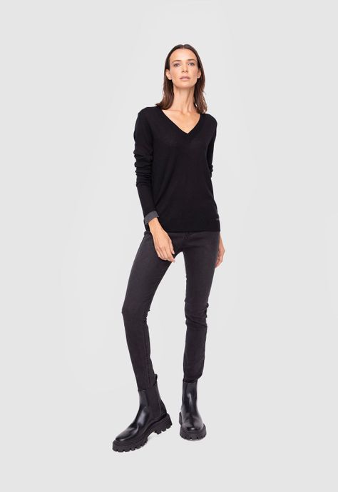 Women Sweater Solid Line Black  Black Bubba-4