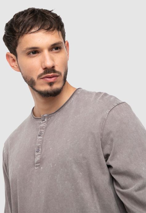 Henley Tee Light Grey  Black Bubba-2