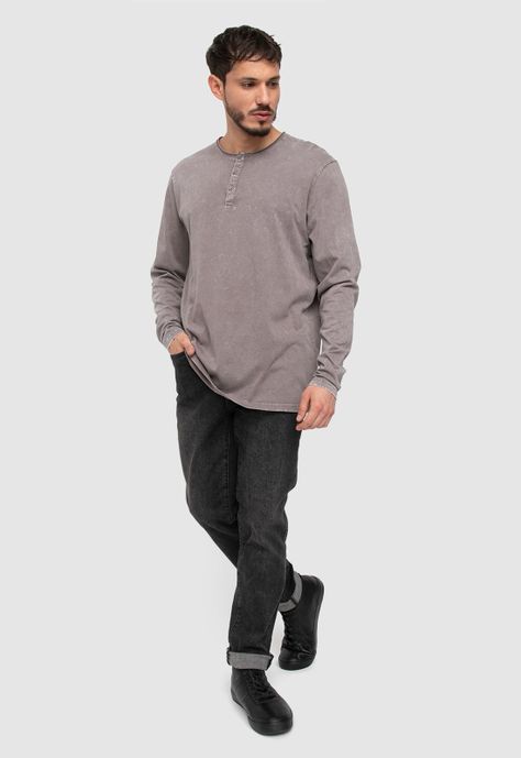Henley Tee Light Grey  Black Bubba-4