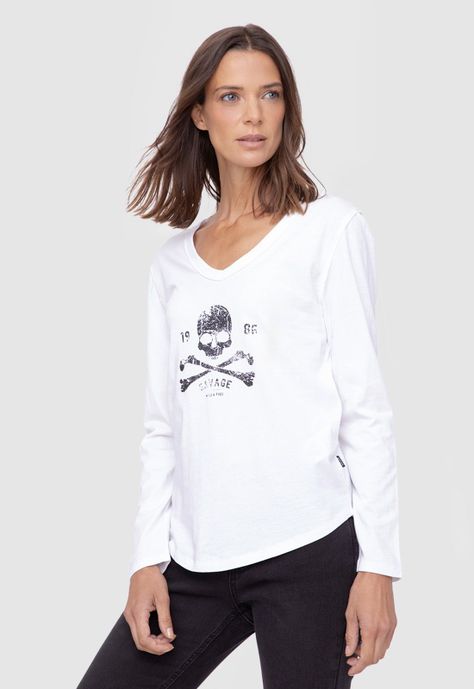 Women Long Tshirt White  Black Bubba-0