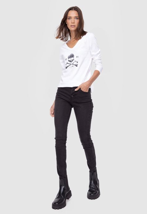 Women Long Tshirt White  Black Bubba-4