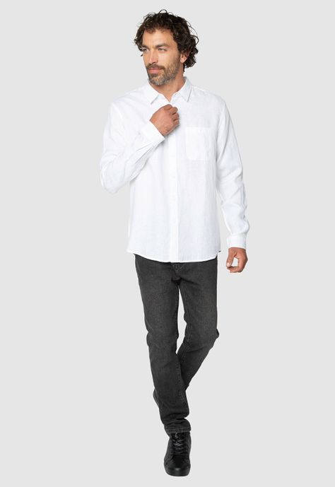 Long Shirt Linen White Black Bubba-2