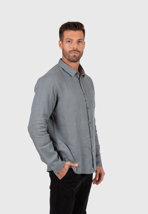 Linen Shirt Light Grey Black Bubba-0