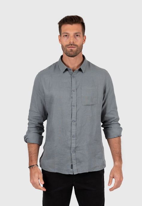 Linen Shirt Light Grey Black Bubba-1