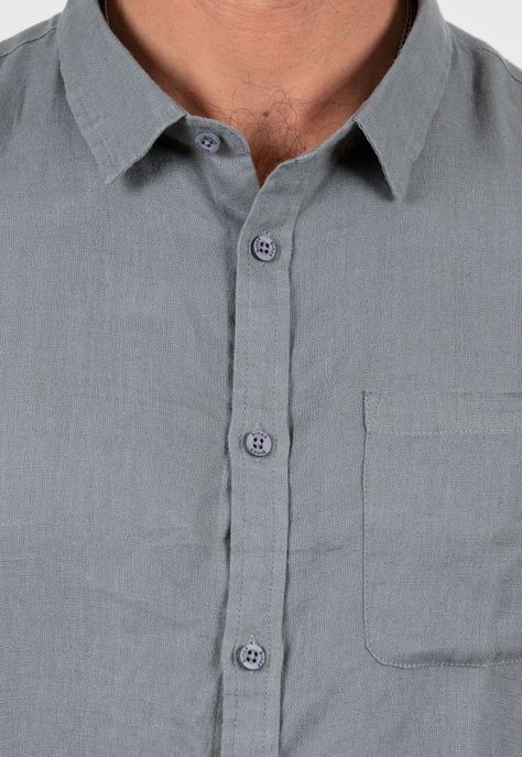 Linen Shirt Light Grey Black Bubba-2