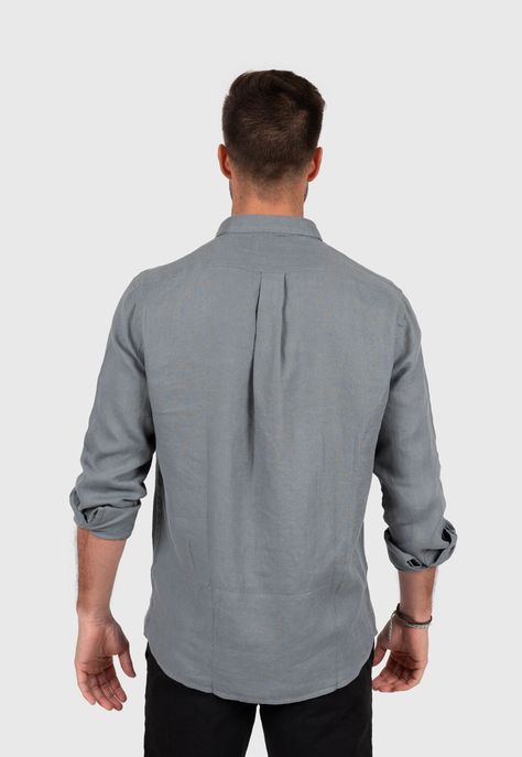 Linen Shirt Light Grey Black Bubba-3