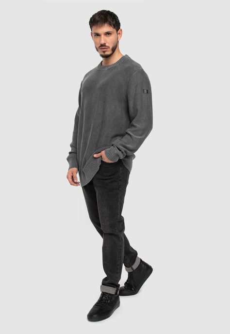 Sweater Grey Melange Black Bubba-4