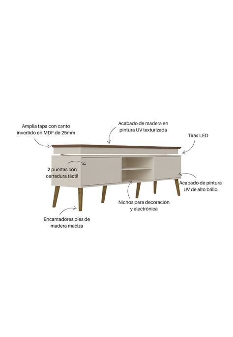 Rack TV 75" Luz LED Lumina Café y Beige-6