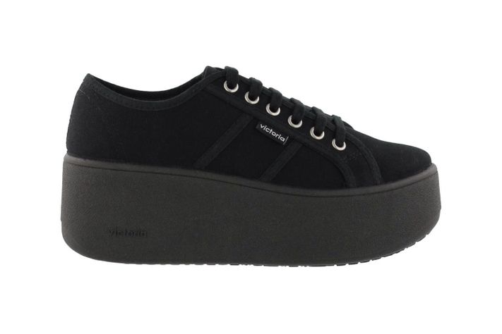 Zapatilla Victoria Plataforma Negra Algodon 7 Cm-0