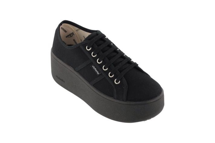 Zapatilla Victoria Plataforma Negra Algodon 7 Cm-1