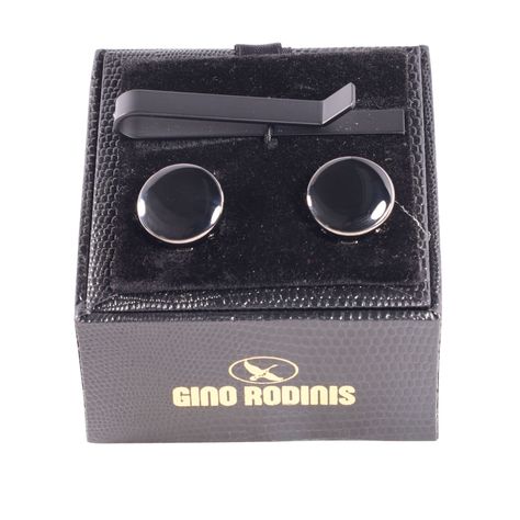Set Pasador De Corbata Y Cubre Botón Gino Rodinis TB019 Negro-0