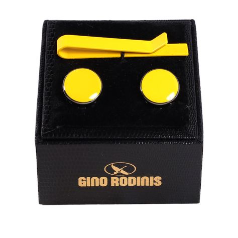 Set Pasador De Corbata Y Cubre Botón Gino Rodinis TB019 Amarillo-0