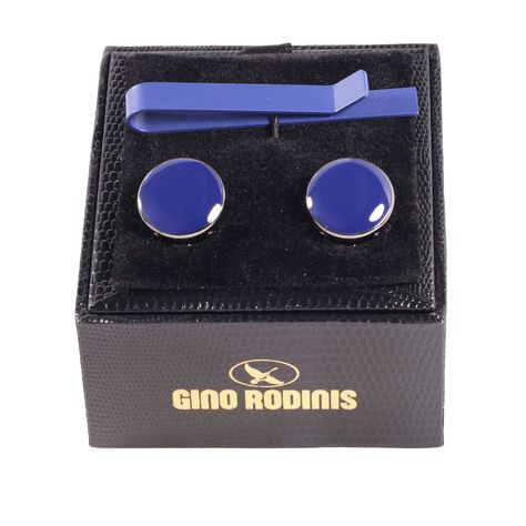 Set Pasador De Corbata Y Cubre Botón Gino Rodinis TB019 Azul-0
