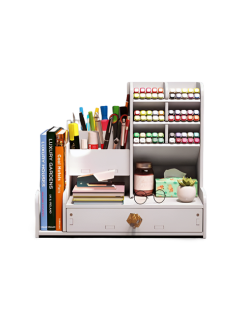 Organizador Multiusos Blanco con Cajón y Soporte para Libros-0