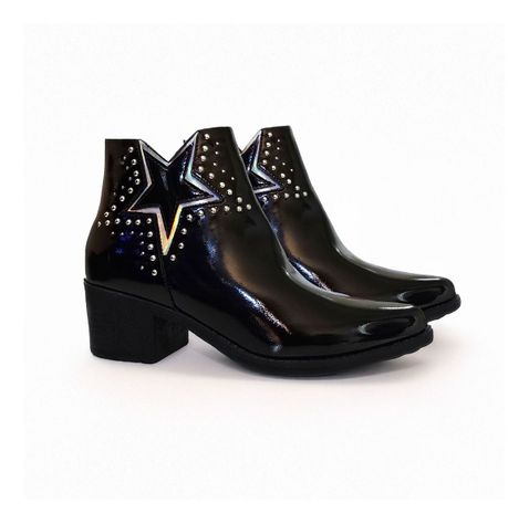 Botin De Mujer Diseño Estrella Color Negro Brillante -7668-2