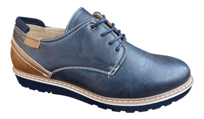 Zapato De Hombre Casual Oxford Cuero Pu Liso - Azul - 7115-1