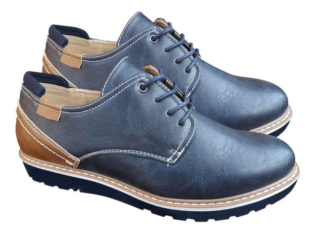 Zapato De Hombre Casual Oxford Cuero Pu Liso - Azul - 7115-2