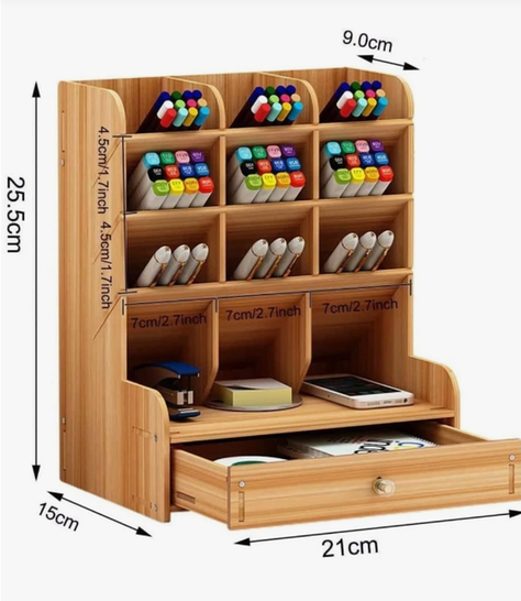 Organizador de Lápices de Escritorio de Madera con 13 Compartimentos-1