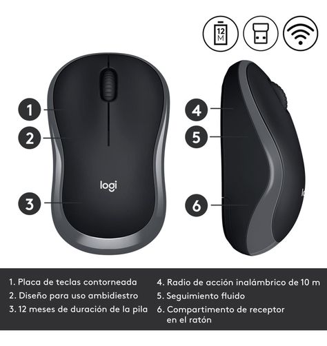 Mouse Inalámbrico Logitech M185 Negro Grafito-4
