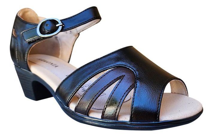 Sandalia Mujer Con Talon Y Hebilla Taco Cuadrado Negro 7472-2