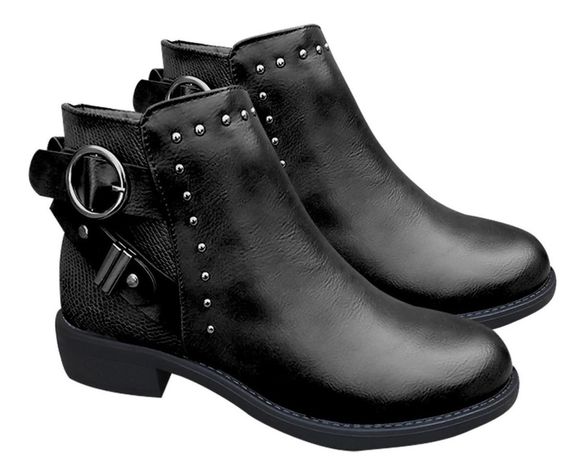 Botin De Mujer Cuero Pu Casual Otoño Invierno Negro - 7142-2