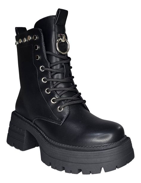 Bototos Mujer Negros | Estilo Grunge Tachas Cordones - 7725-0