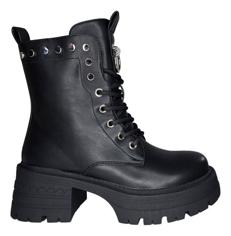Bototos Mujer Negros | Estilo Grunge Tachas Cordones - 7725-1