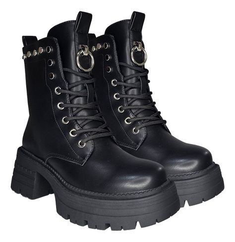 Bototos Mujer Negros | Estilo Grunge Tachas Cordones - 7725-3