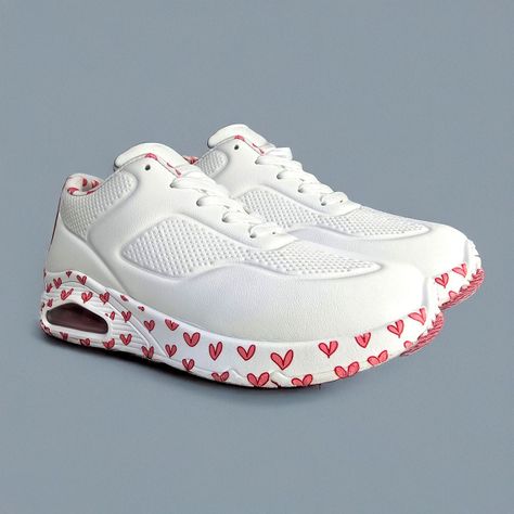 Zapatillas Moda Mujer | Blancas con Corazones Modernas - 7697-2