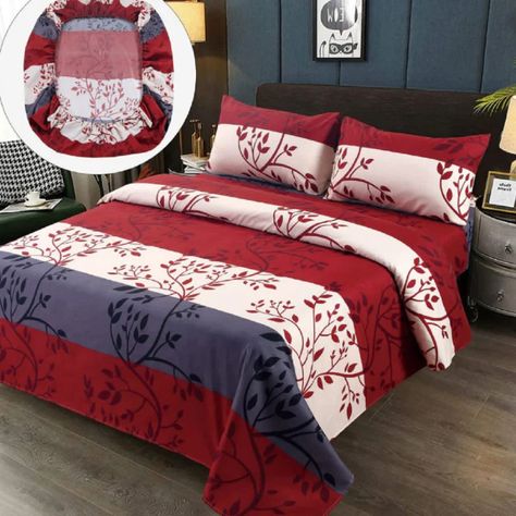 Sabana Premium 100% Algodón 2.5 Plaza King - Rojo Blanco-0