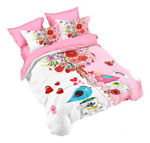 Cubrecama Quilt Verano 1.5 Plazas +funda 50x70 Birds Pin 604-1