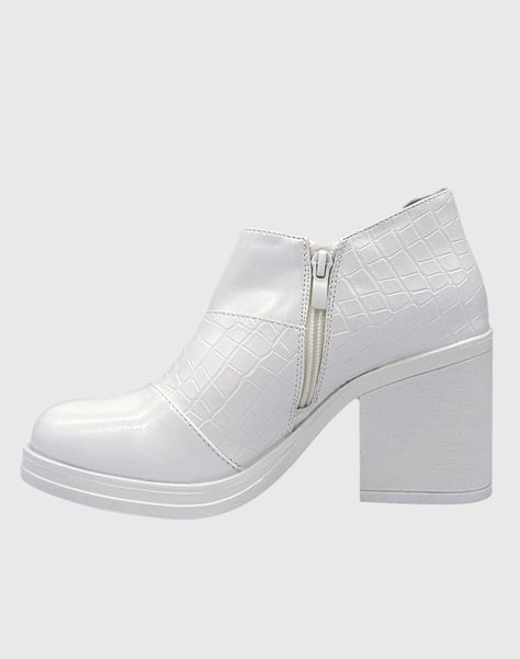 Botin para mujer charol con taco Blanco-1