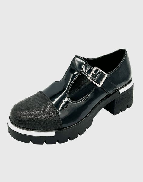 Zapato para mujer con taco bajo Mary jane Negro-0