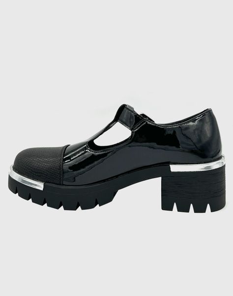 Zapato para mujer con taco bajo Mary jane Negro-1