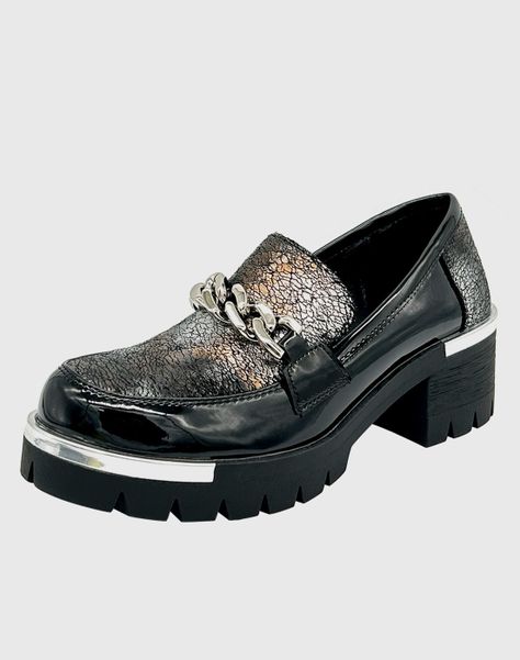 Mocasin para mujer con taco y cadena Negro-0