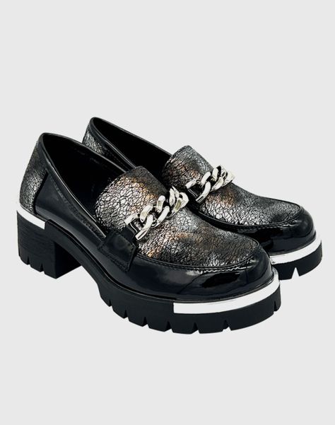 Mocasin para mujer con taco y cadena Negro-2