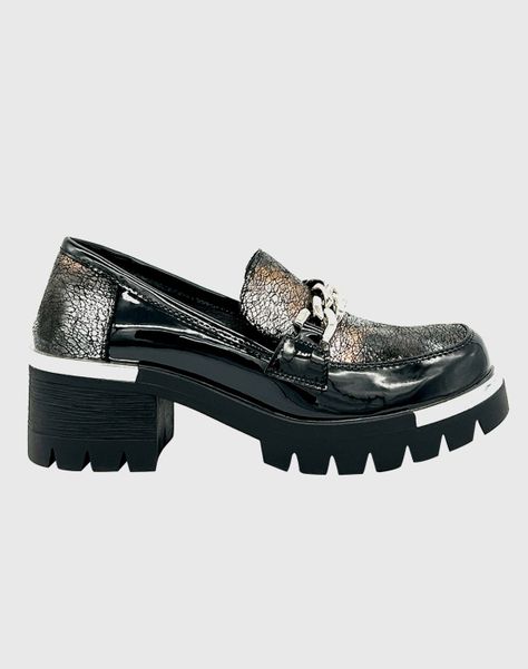 Mocasin para mujer con taco y cadena Negro-3