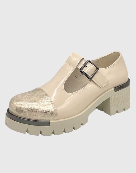 Zapato para mujer con taco bajo Mary jane Blanco-0