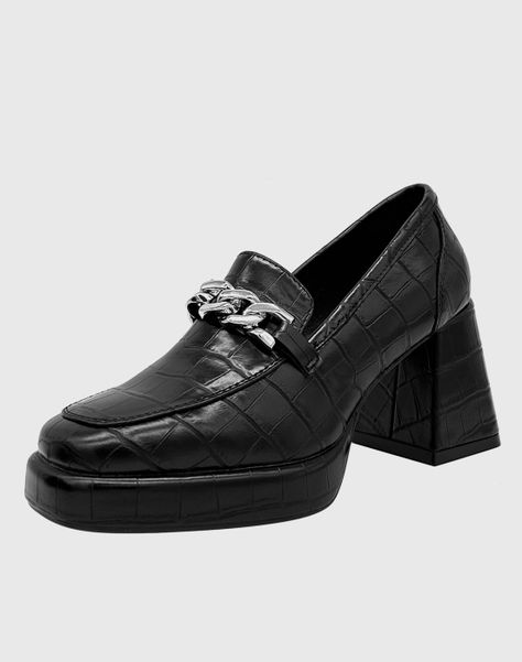 Zapato para mujer con taco y cadena Negro-0