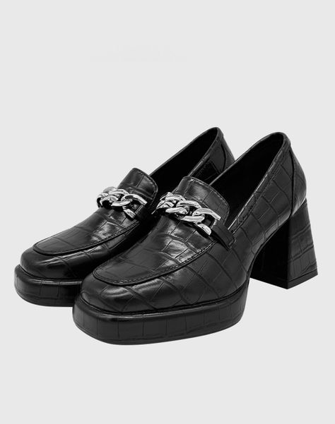 Zapato para mujer con taco y cadena Negro-2