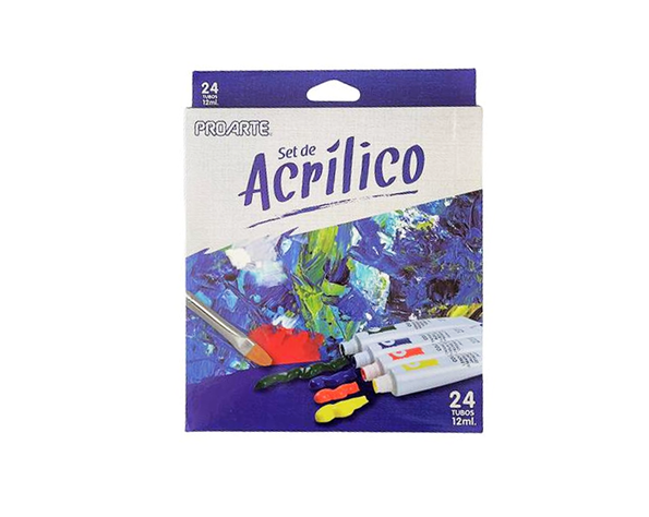 Super Pack Acrílico, 24 Tubos, 5 Pinceles y 1 Block de 12 Hojas-2