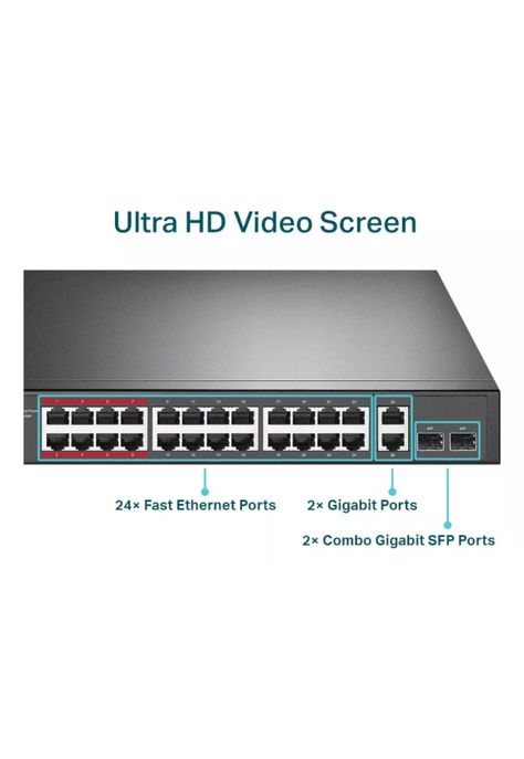 Switch 24 Port Poe+, 2 P Gigabit + 2 Sfp Tp-link Tl-sl1226p-1